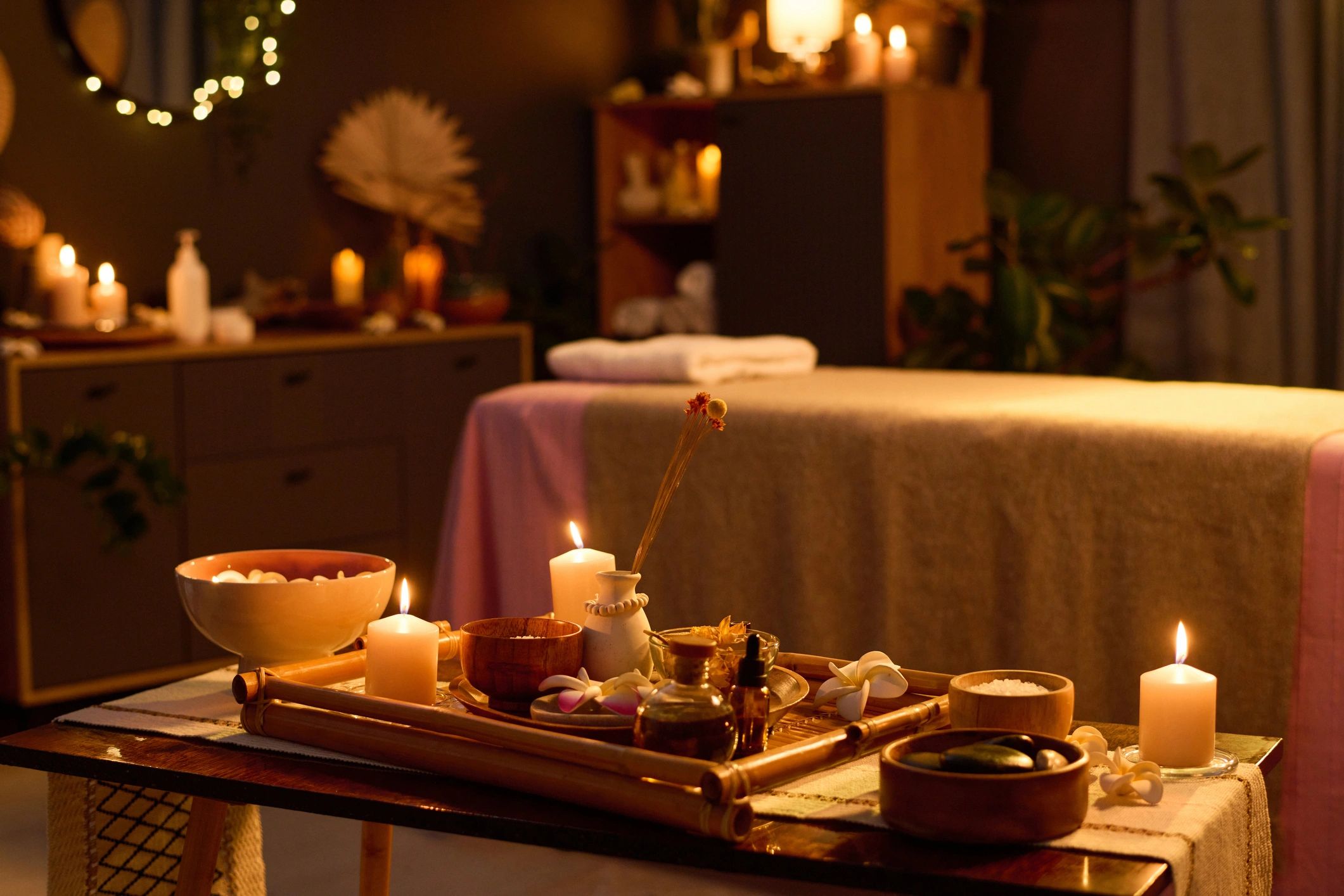Aroma candles creating a warm relaxing interior atmosphere
